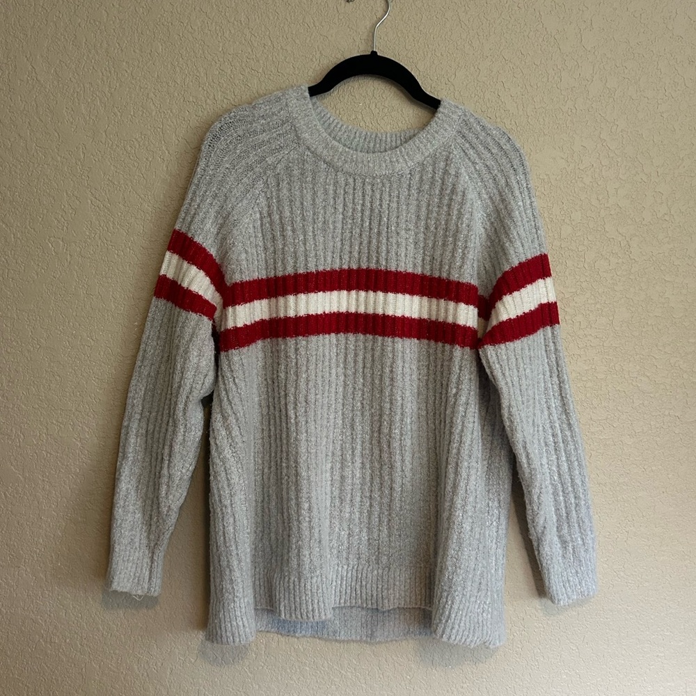Red & White Single Stripe Sweater Oversized Size S